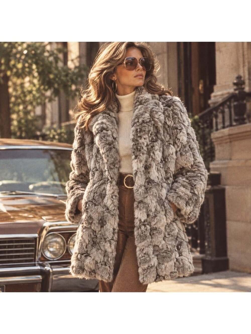 Vintage Sergio Valente Genuine Rabbit Fur Coat Women's Size M Hollywood Mob Wife